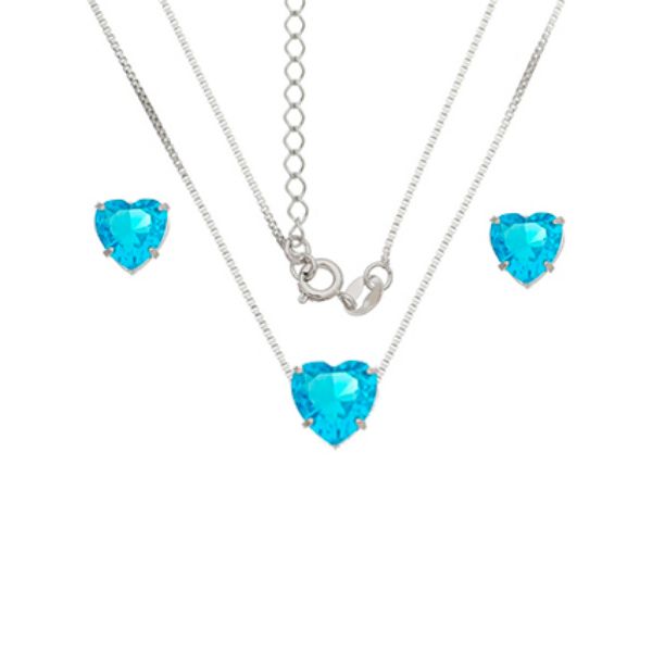 Imagem de Conjunto coração pedras zircônia azul - 1100949