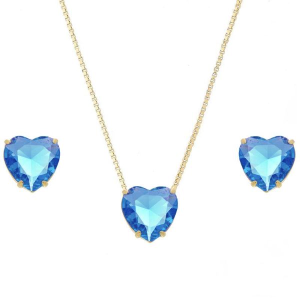 Imagem de Conjunto brinco coração zircônia azul - 1100730