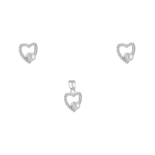 Imagem de Conjunto coração com pérola e zircônia -1101216