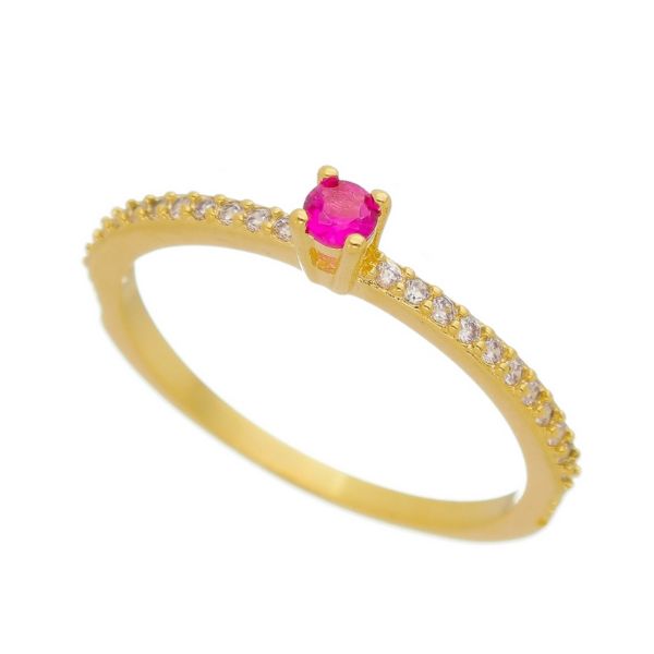 Imagem de Anel solitário pedra 3mm zircônia  pink - 0106864