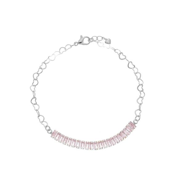 Imagem de Pulseira malha coração baguete zircônia rosa - 0406045 - 