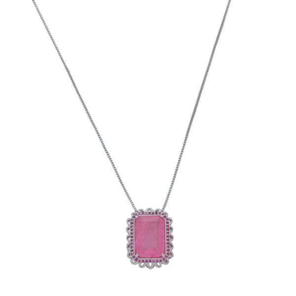 Imagem de Corrente com pingente retangular fusion rosa  - 0306547