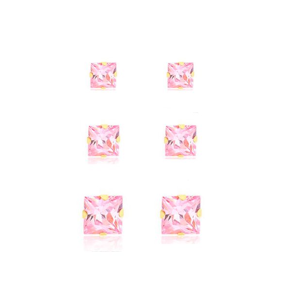 Imagem de Brinco trio solitário zircônia rosa - 0528647