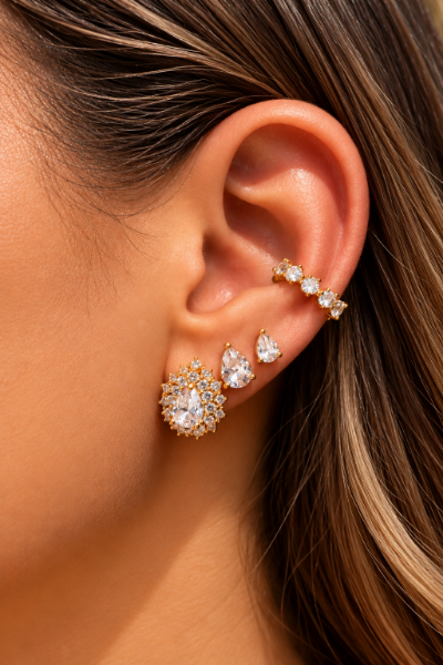 Imagem de Kit 3 Brinco gota e piercing - 0528842 BRANCO