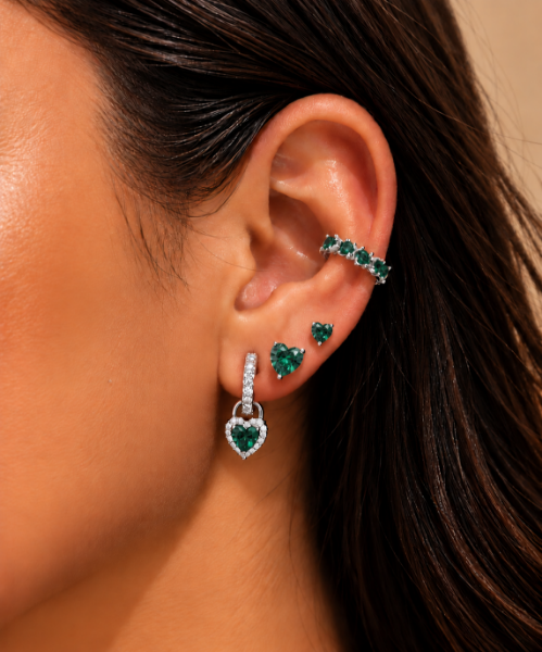 Imagem de Kit 3 Brinco Coração e piercing - 0528841 VERDE 